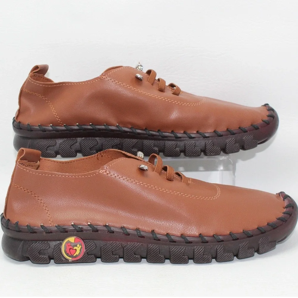 OY Brown Faux Leather Whipstitch Bubble Sole Slip On Shoes W Size 10 / Men 8‎